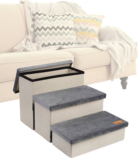 Hundetreppe Stabile Hundetreppe für Hunde mit Ablage - Hundetreppe - Hundetreppe für Sofa oder Bett - bis zu 60 kg - Anthrazit - Universal