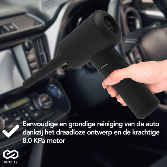 Infinity Goods 4-in-1 Luftgebläse - Druckluft - 53K RPM - Blasen und Saugen - Druckluft - Kabellos und wiederaufladbar - Schwarz