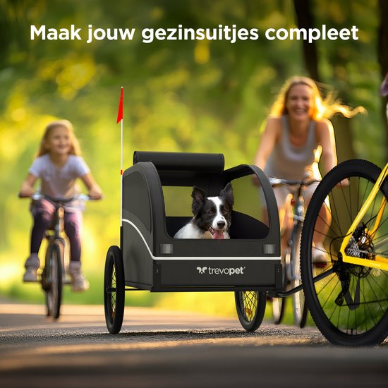 Trevopet® Hundefahrradanhänger - Faltbarer Fahrradanhänger Hund - Hundeanhänger - Geeignet für E-Bikes - Bis zu 40 kg - Für mittlere & große Hunde - Schwarz