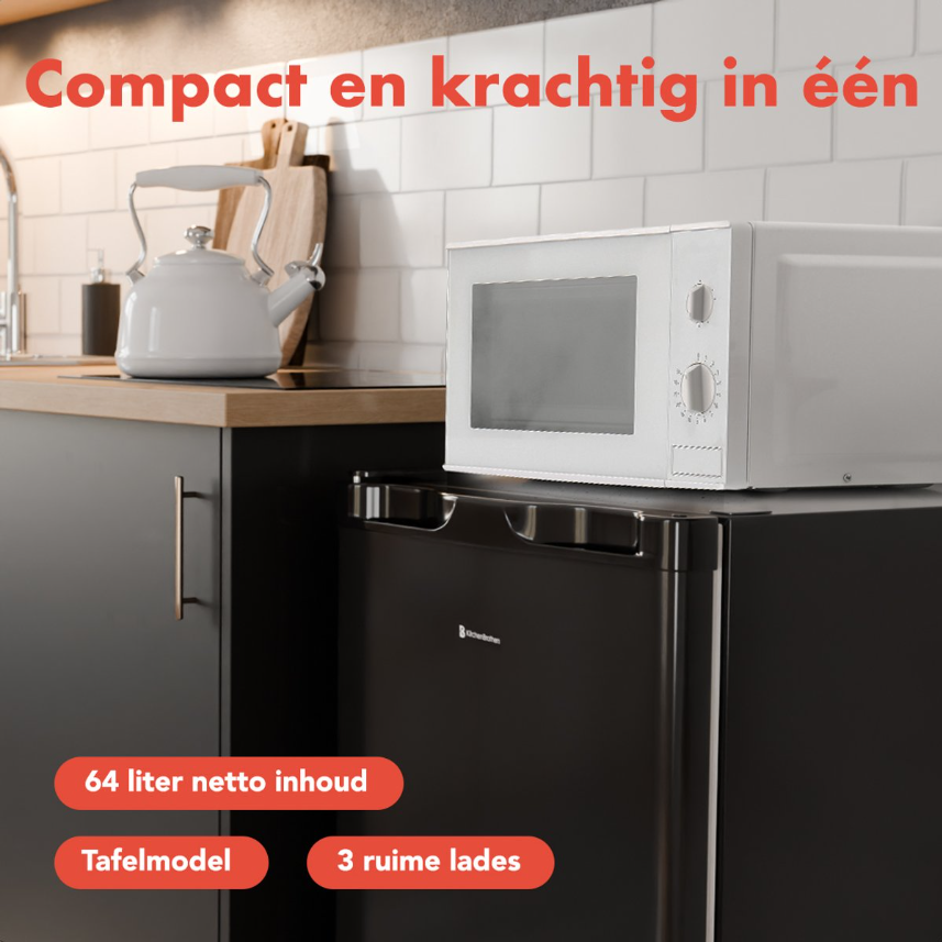 KitchenBrothers Gefrierschrank - 64L - Kompakte Tischplatte - 3 Gefrierschubladen - Gefrierschrank - Freistehend - Schwarz
