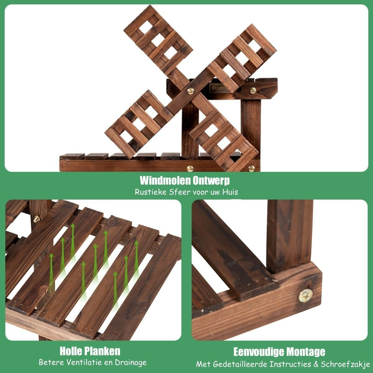 Coast 5-stufiges Pflanzenregal Blumenregal mit Windrad aus Holz 60 x 25 x 97 cm braun