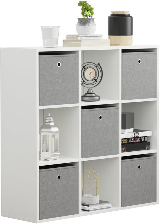 VDD – Fachschrank inkl. 5 Aufbewahrungsboxen – Wandschrank – Fachschrank Weiß – Fachschrank – Wandschrank – Wandschränke – Wandschränke für das Wohnzimmer – 9 Fächer – Weiß