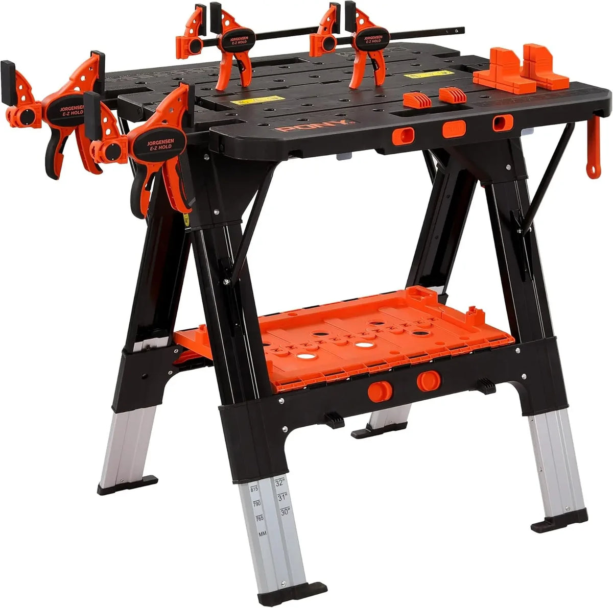 Pony 2-in-1 klappbare Werkbank und Sägebock – verstellbar – schwarz