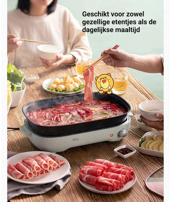 Bear Elektrischer Grill & Hot Pot 2-in-1 – 4 l – 1200–1400 W – frei einstellbare Temperatur (0–230 °C) – abnehmbare Grillplatte und Pfanne