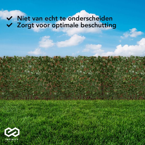 Infinity Goods Künstliche Hecke - Ausziehbar - 180 x 90 cm - Künstlicher Efeu - Künstliche Pflanzen für draußen und drinnen - Pflanzenimitat - Künstlicher Efeu - Ausziehbar - Gartenschirm - Balkonsichtschutz