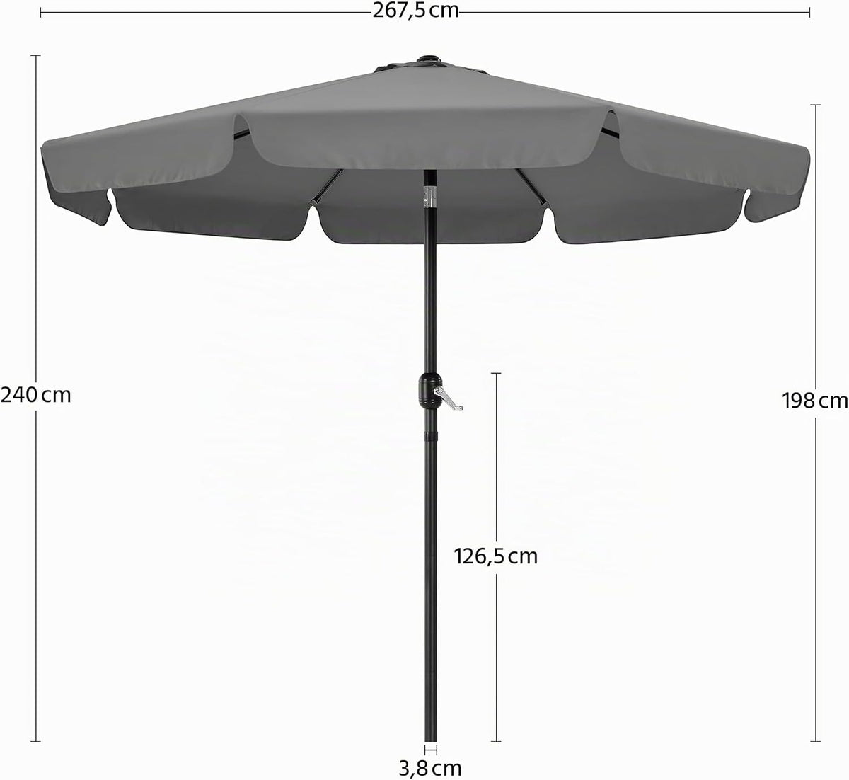 Gartenschirm „Parasol“ 268 cm mit Schwenkfunktion, Pendelmechanismus und 8 Streben, grau