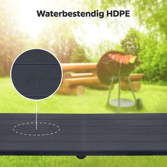 LifeGoods Zusammenklappbarer Tisch - 124x61,5 cm - Stabiler Klapptisch - Wetterfest - Zusammenklappbarer Esstisch - Campingtisch - Klapptisch für drinnen und draußen - Schwarze Holzmaserung