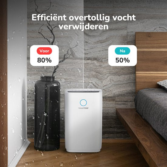 Bloomfold Luftentfeuchter - 20L pro Tag - inkl. Wasch-Trocken-Funktion - Für Wohnzimmer, Schlafzimmer, Keller & Badezimmer - Luftentfeuchter - Weiß