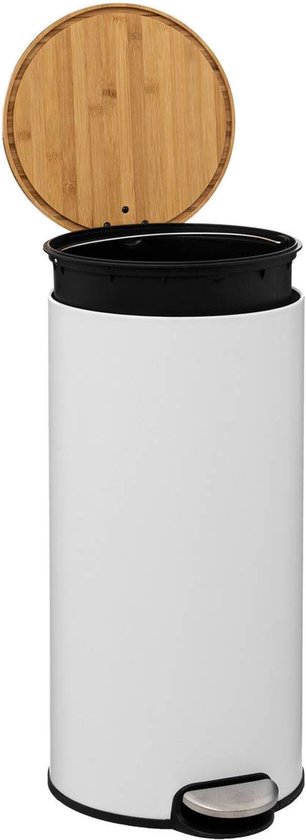 5Five Abfallbehälter/Treteimer Bambus – weiß – Metall – 30 Liter – 38 x 29 x 60 cm – Küche