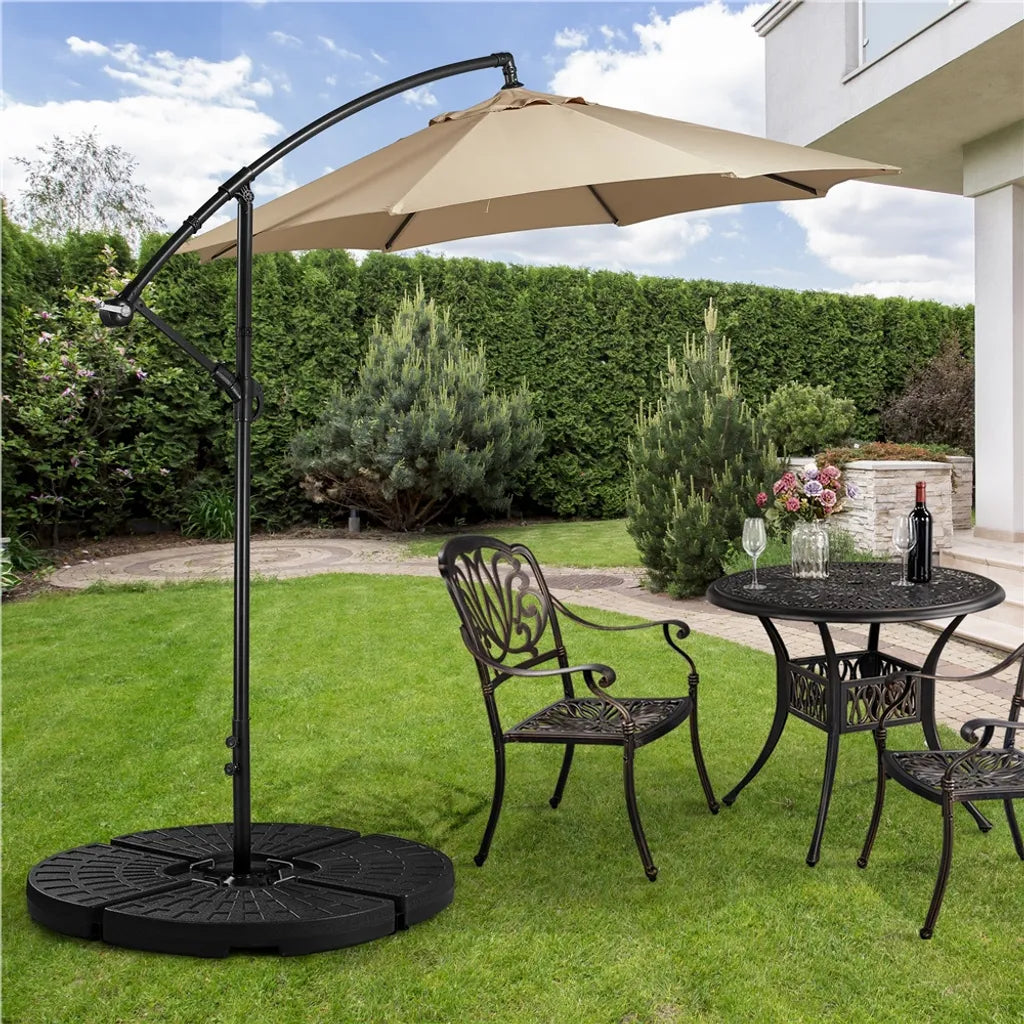 Yaheetech Sonnenschirmständer, 4-teiliges Set – Schwarz – Befüllbare Sonnenschirmgewichte für Schwebeschirme bis zu 66 kg Sand oder 52 kg Wasser