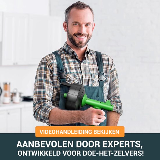 MEISTERFAKTUR Entstopfungsfeder mit automatischer Stromversorgung [7,5 m] | Kanalspülung mit Bohraufsatz | Kanalreinigungsfeder mit Handschuh | Spülbecken- und Abflussentstopfer | Kanalspülung | Kanalspiralbohrer