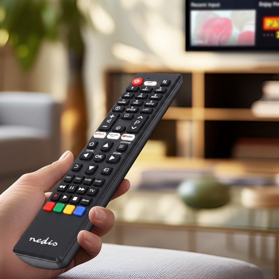 Nedis Ersatzfernbedienung – Geeignet für: TCL/Thomson – Vorprogrammiert – 1 Gerät – Amazon Prime-/Netflix-Taste/YouTube-Taste – Infrarot – Schwarz