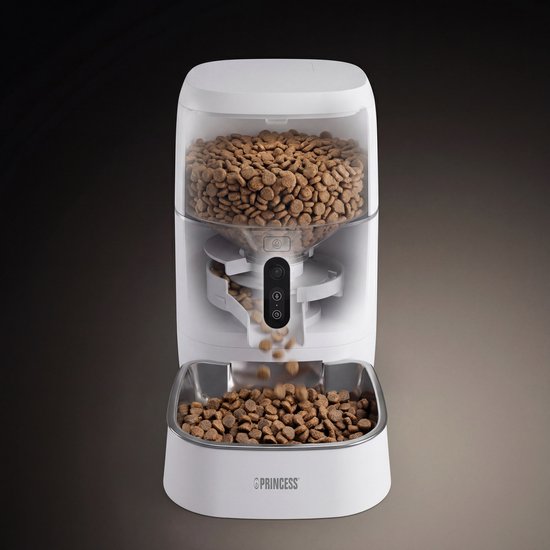 Princess Automatischer Fressnapf – HD-Kamera & Smart – 6 Liter – Katze & Hund – App-Steuerung – Geplante Fütterung – Edelstahlschüssel – Pufferbatterie – Futterautomat – Futterspender – 610065