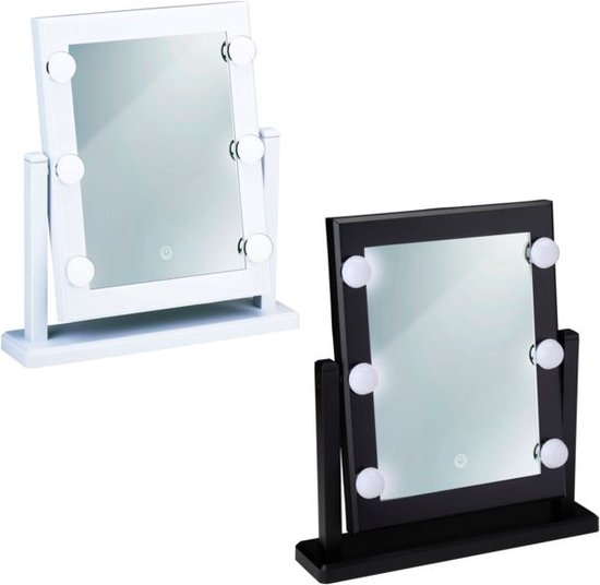 Touch of Beauty Make Up Spiegel - Spiegel mit Beleuchtung - 6 LED warmes oder kaltes weißes Licht - Spiegel stehend 180 Grad neigbar - Make Up Spiegel mit LED Beleuchtung - Weiß oder Schwarz Random