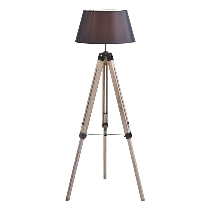 Atmosphera Runo Schwarze Dreibein-Stehlampe – Holz und Schwarz – H 145 cm