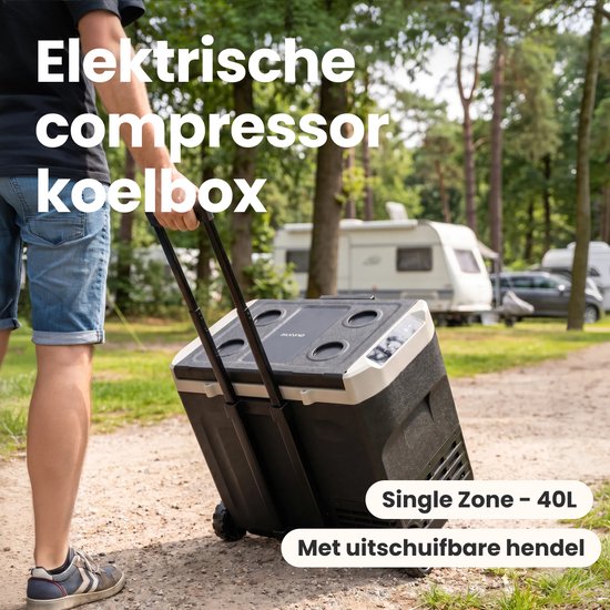 Auronic Electric Cool Box - Kompressor - 40L - 12V und 240 Volt - Camping Kühlschrank - Frigobox Auto - Mit Rädern und Griff - Schwarz
