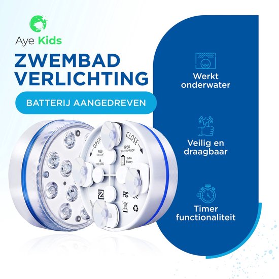 AyeKids Pool Lights - Unterwasserlampe - Jacuzzi - LED - Wasserdicht - Fernbedienung - 16 Farben