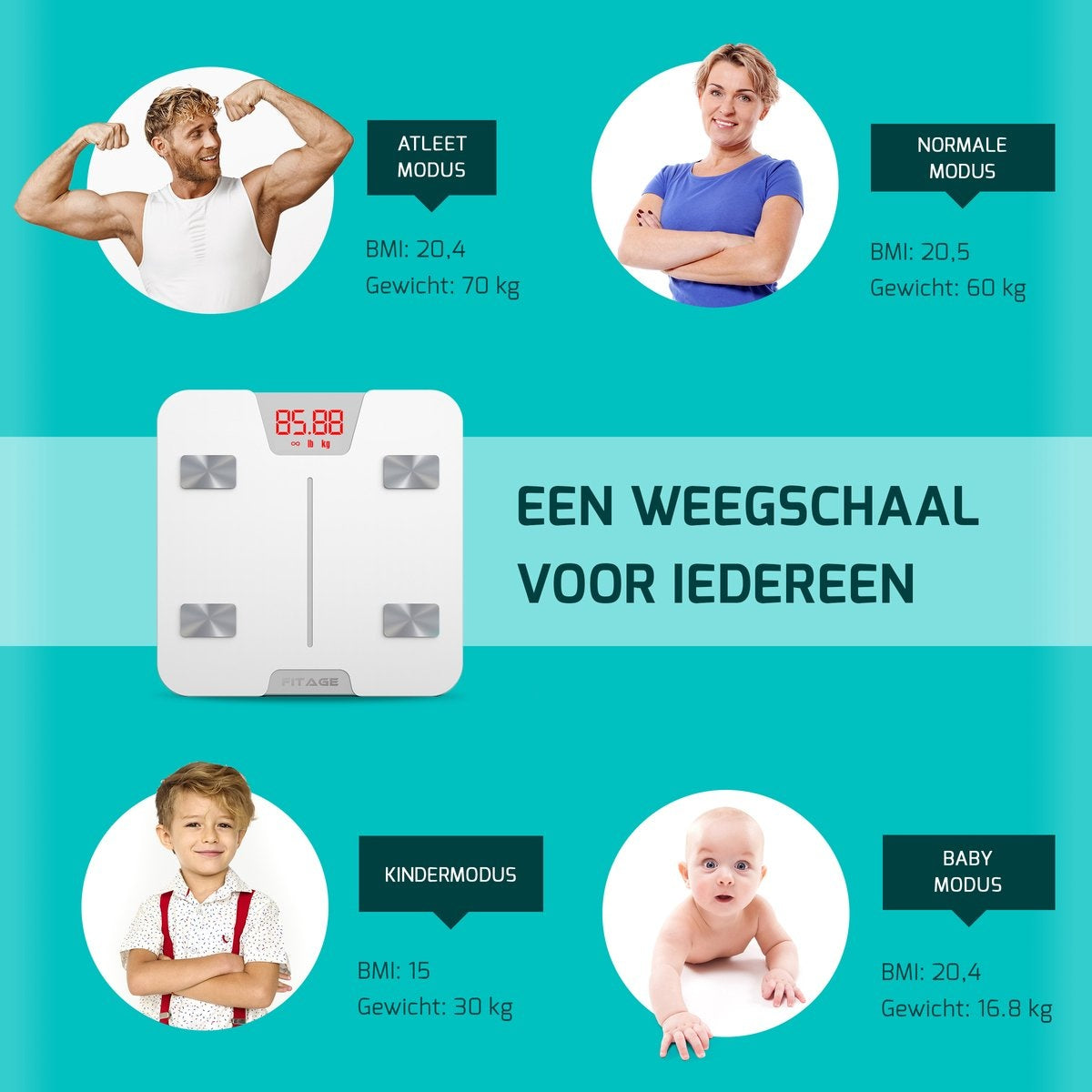 FITAGE Smart Scale mit App misst 17 Körperwerte - Weiß