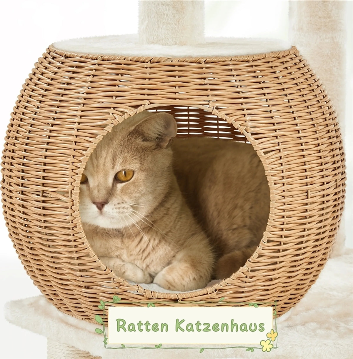 Yaheetech Kratzbaum mit Rattan-Korb – 137,5 cm hoch – 54 x 48 cm – Beige
