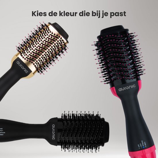 Auronic 3-in-1 Haartrocknerbürste - Airstyler - Lang - Style - Locken - 45 mm Lockenbürste - Keramik-Magic-Bürste - 1000W - Schwarz/Schwarz