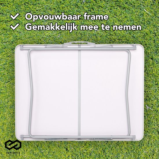 Infinity Goods Campingtisch - Klappbar - Gartentisch - 80x60x70 cm - Outdoor/Indoor - Tragegriff - Kompakt - Aluminium - Weiß
