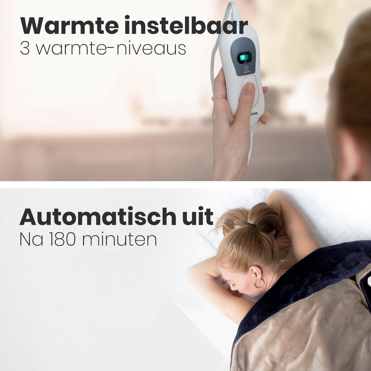 Auronic - Heizdecke - 1 Person - 3 Stufen - mit Timer - 120x160cm - Dunkelblau