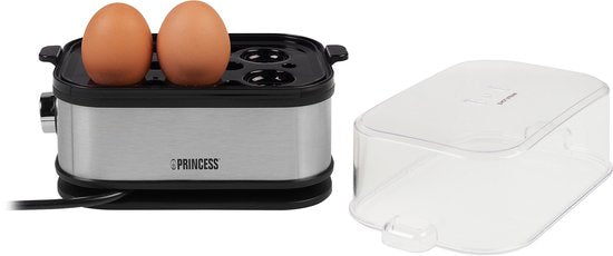 Princess Eierkocher 262046 – für 1 bis 6 Eier – 400 W – Edelstahl – Hart, weich und mittel gekocht – Timer – Inklusive Messbecher und Eierstecher