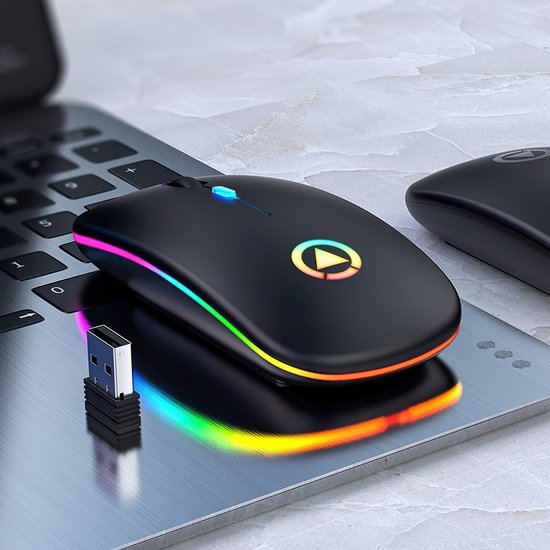 TechvavoÂ® Kabellose Maus Laptop - Computermaus - Wiederaufladbare Maus - LED-Beleuchtung - Geräuschlose kabellose Maus - Geeignet für Spiele - Schwarz