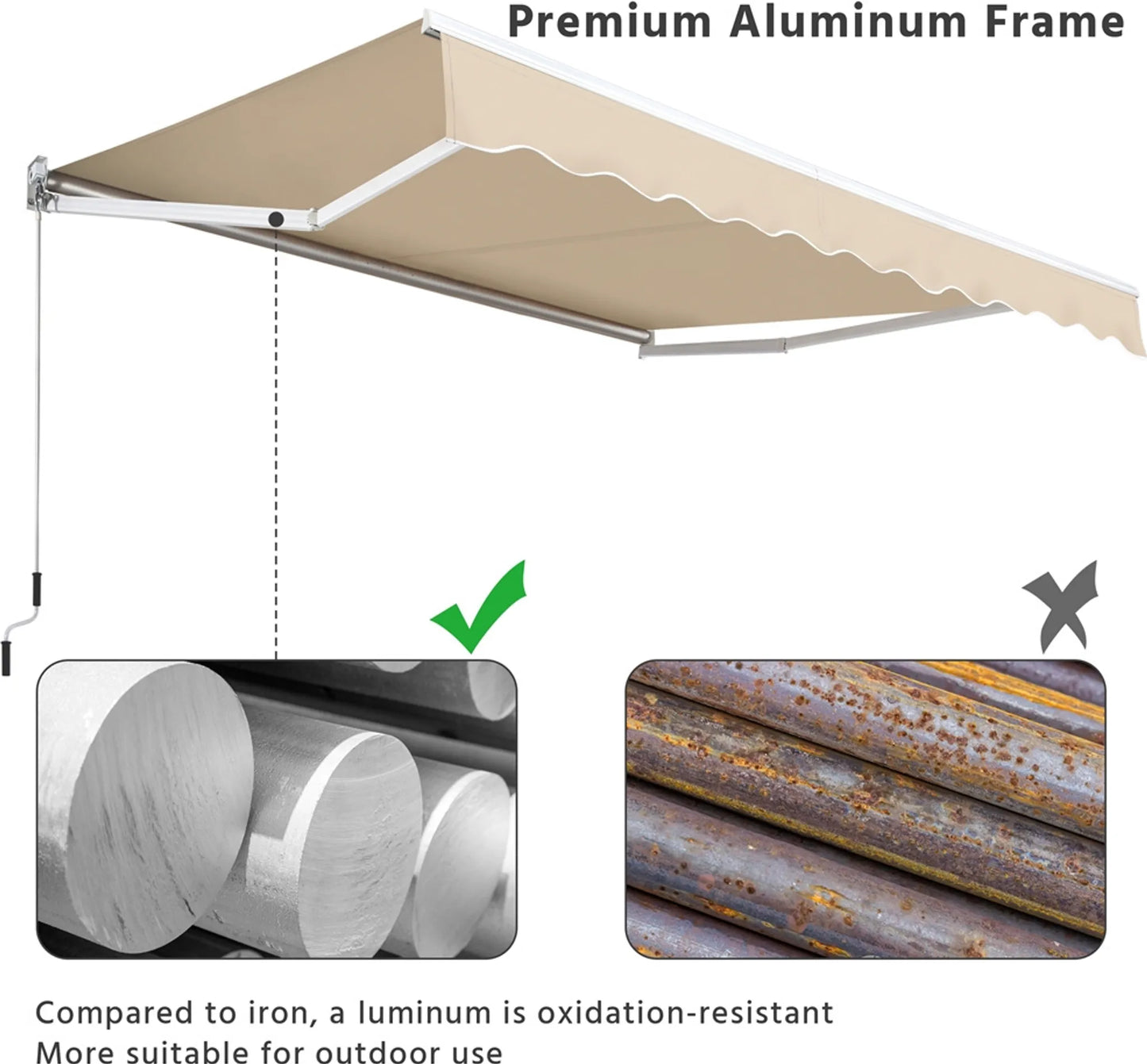 Yaheetech Klemmsonnenschirm - 300 x 250 x 25 cm - Ausgestattet mit manuellem Pendelstab und einstellbarem Winkel und UV-beständiger Beschichtung - Für Balkon und Terrasse - Beigefarbenes Polyester und Metall