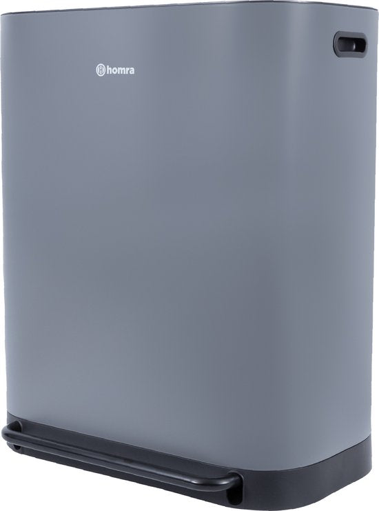Homra Rockx Pedal Mülleimer 60 Liter - Duo Mülleimer 2X30L mit Geruchsfilter - Edelstahl Mülltrennung Mülleimer 2 Fächer - Recycling Mülleimer - Mülleimer Küchenabfalltrennung - Abfalleimer - Doppelmülleimer Grau