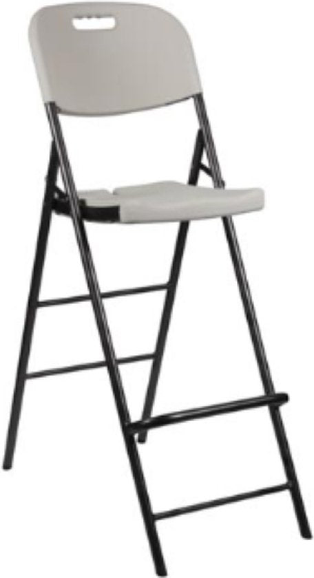 Perel Weißer Indoor- und Outdoor-Hochklappstuhl, Barhocker, mit Rückenlehne und Fußstütze, Kunststoff, platzsparend, ideal für Events, Partys und Catering, mit Stahlgestell und wetterfester Sitzfläche, 45 x 77 x 114 cm