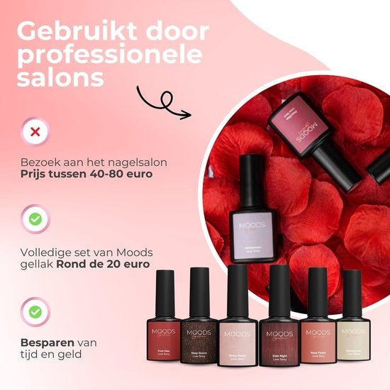 Moods Gellac 6-teiliges Set - Gel-Nagellack - 8ML - Love Story - Gellac - Nägel - Gel Polish Starter Pack - Chic Colours