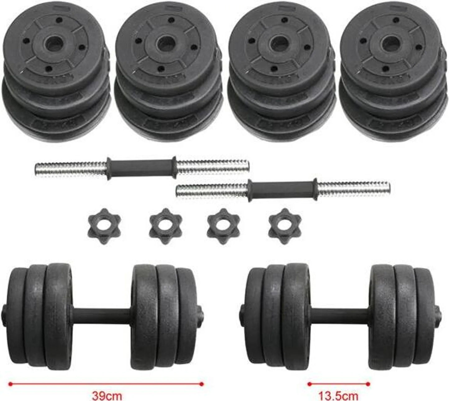 Yaheetech Kurzhantelset verstellbar 20 kg - 39 x 2,5 cm - mit 12 Gewichtsscheiben und rutschfestem Griff und Drehstangenverschluss - für Krafttraining und Heimgebrauch - schwarzer Kunststoff und Beton