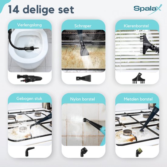 Spalax 14-in-1 Dampfreiniger - 3,5 Bar Handdampfreiniger - Fleckenreiniger - Dampfreinigung von Boden, Sofa, Teppich und Kleidung - Handdampfer - Teppichreiniger - 1050W - 350 ML