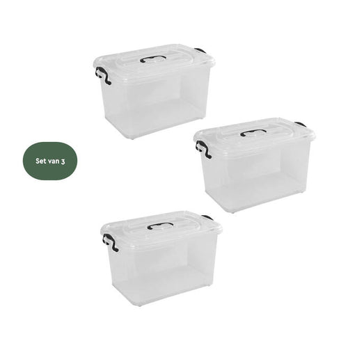 BRASQ Aufbewahrungsboxen 3er-Set - 20 Liter - Transparent - 39x29x18 cm - Stapelbare Aufbewahrungsboxen aus Kunststoff