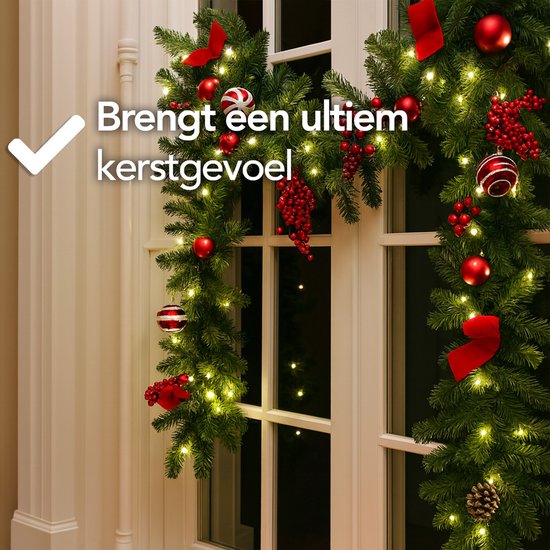 Nordlandia Girlande mit Lichtern - Timer - Weihnachtsdekoration - 270 cm - Weihnachtsgirlande - Weihnachtsdekoration - 35 LED - Stecker