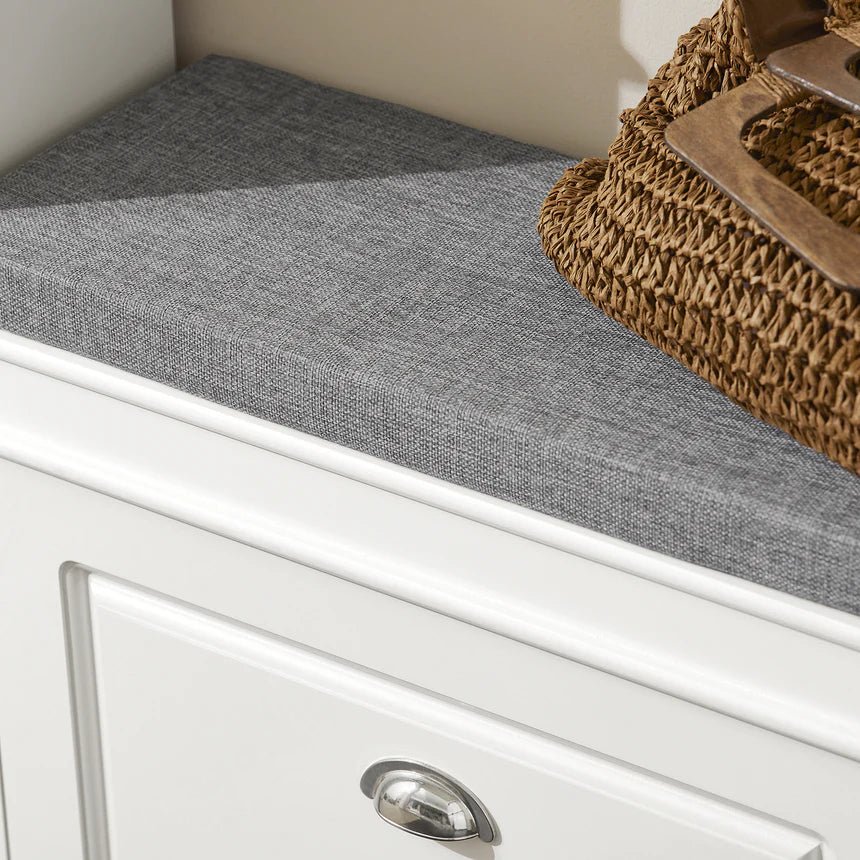 SoBuy - Schuhbank Schuhschrank - 60 x 24 x 51 cm - Mit gepolstertem Sitz und versteckter Lagerung und E1 MDF Konstruktion - Für Flur und Schlafzimmer - Weißes Holz