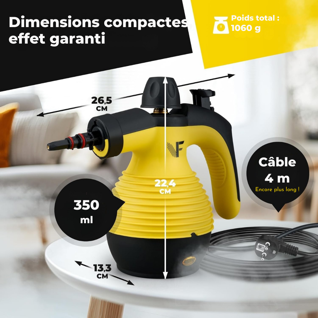 Neighbour's Friend Manueller Dampfreiniger - Mit Dampfregulierung - Inklusive Zubehör - 350ml Tank - Gelb