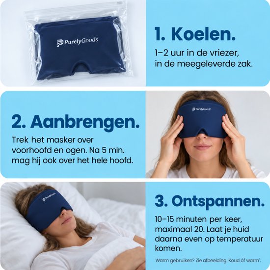 PurelyGoods® Migräne-Maske 600 g – Kühlpack mit Gefrierbeutel – Blau