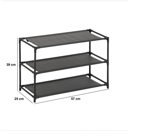 5Five Schuhregal Intissa – 3-stöckig – Metall/Kunststoff – 57 x 25 x 39 cm – für 9 Paar Schuhe – schwarz