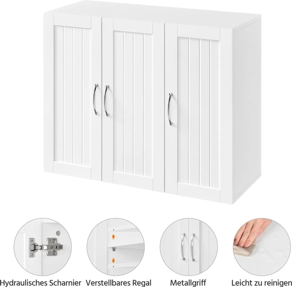Yaheetech Hängeschrank – 3 Türen – verstellbares Regal – 75 x 31 x 60 cm – Weiß