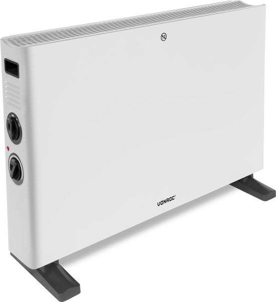 VONROC Elektroheizung - Konvektorheizung mit eingebautem Heizkörperlüfter - 2 Stufen: 1250W/2000W - Einstellbarer Thermostat - Beheizt Räume bis zu 24m2 - Modernes Design - Weiß