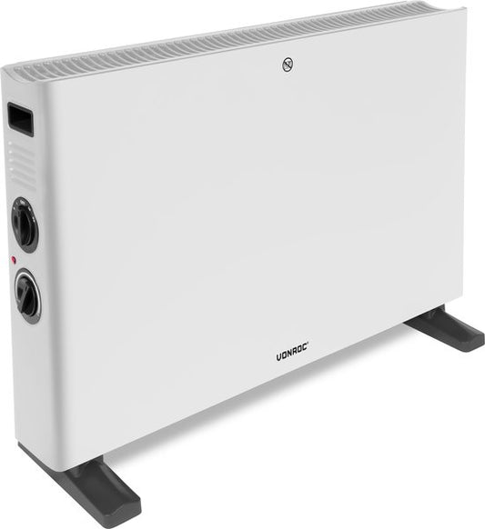 VONROC Elektroheizung - Konvektorheizung mit eingebautem Heizkörperlüfter - 2 Stufen: 1250W/2000W - Einstellbarer Thermostat - Beheizt Räume bis zu 24m2 - Modernes Design - Weiß