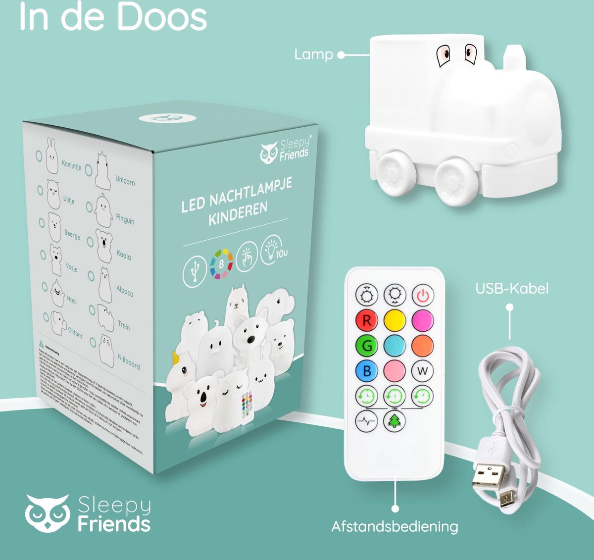 Sleepy Friends Train Nachtlicht Kinderzimmer - Dimmbares LED-Nachtlicht 8 Farben - 95.2 x 97.4 x 100 mm - Grau - Inklusive Fernbedienung