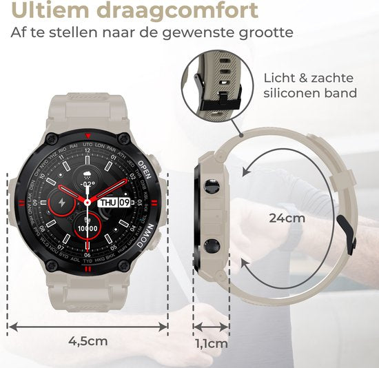 Nuvance - Outdoor Smartwatch - IP67 Wasserdicht - Bluetooth Smartwatch für Frauen und Männer - Smartwatches - Sportuhr mit Schrittzähler, Kalorienzähler, Schlafmesser - Geeignet für alle Smartphones - Grau