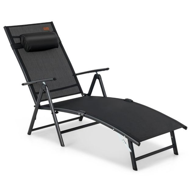 Coast Sun Lounger Gartenliege mit Kopfstütze 7 verstellbare Rückenlehnen schwarz