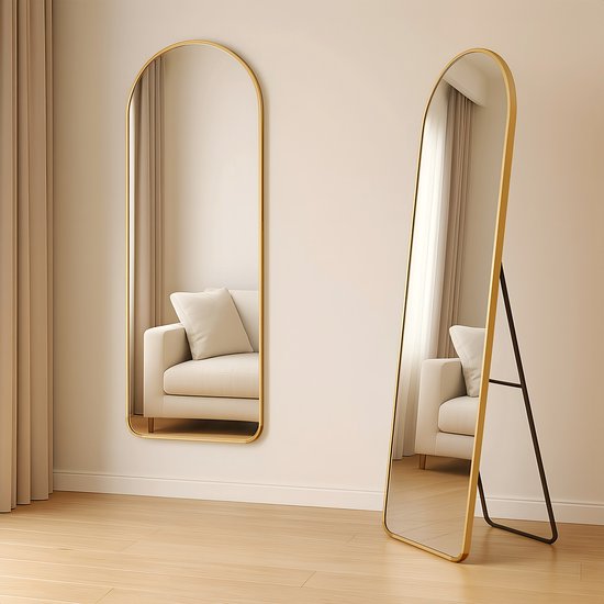 Fraay Pass Mirror 160x55cm - Stehend & hängend - Minimalistischer Wandspiegel - Stehspiegel - Gebürstetes Gold
