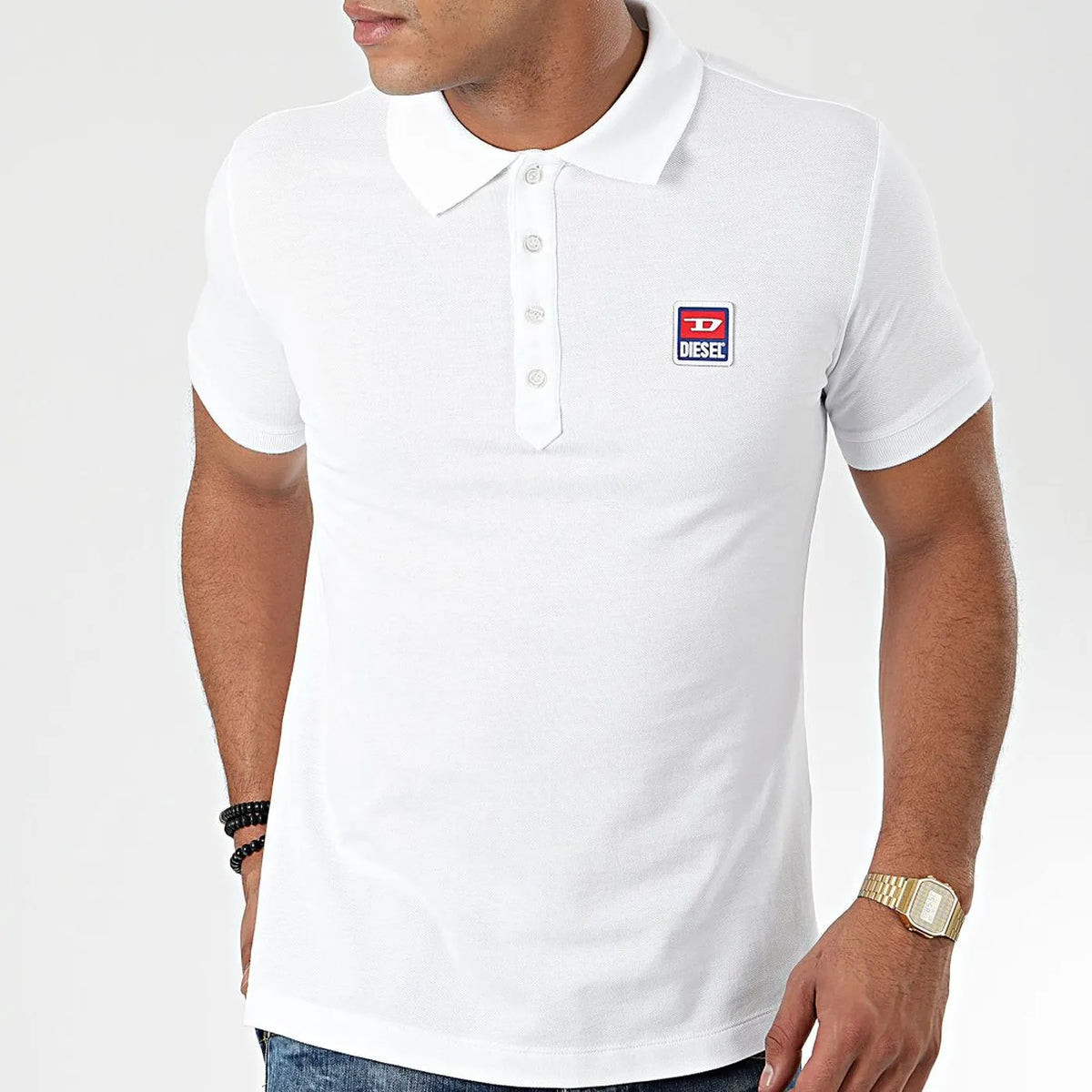 Diesel T-Smith 250205 Polohemd – 100 % Baumwolle – Taillierte Passform – Weiß – Größe S