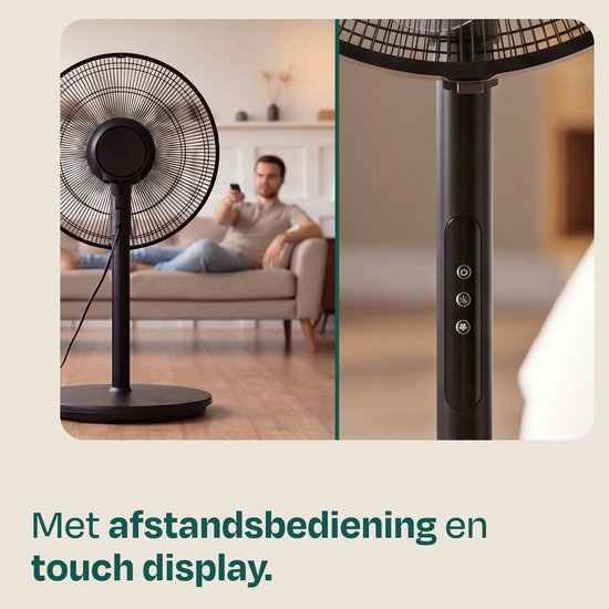 VONROC Standventilator – Ø 45,5 cm – 3 Geschwindigkeitsstufen – Timer – in 3 Höhen verstellbar – inkl. Fernbedienung – schwarz