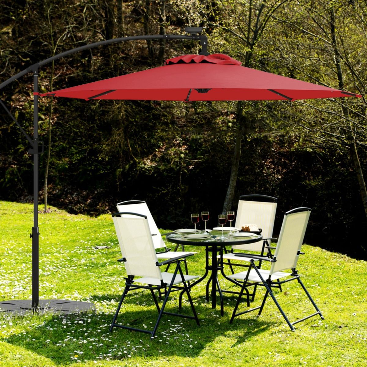 Coast freistehender Sonnenschirm – 32 LED-Lämpchen – dreh- und neigbar – rot – 300 cm